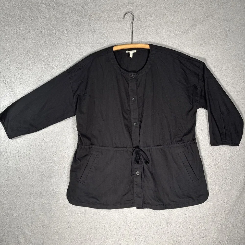 Eileen Fisher Organic Cotton Twill Shirttail Jacket Top XL‎ Lagenlook Minimalist